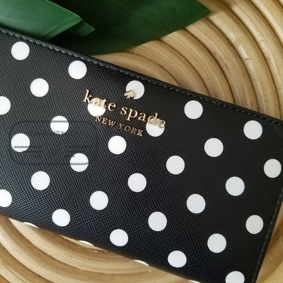 Kate Spade NWT Staci Large Wallet Polka Black Polka Dot Saffiano Leather - Picture 8 of 10